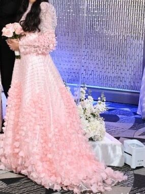 Women’s Blush Pink Floral Appliqué Formal Gown